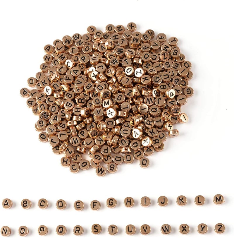Looconi Amaney 600Pcs 7x4mm Rose Gold Round Acrylic Letter Beads Alphabet Letter Beads for Jewelry Making Bracelets Necklaces Key Chains - Image 3